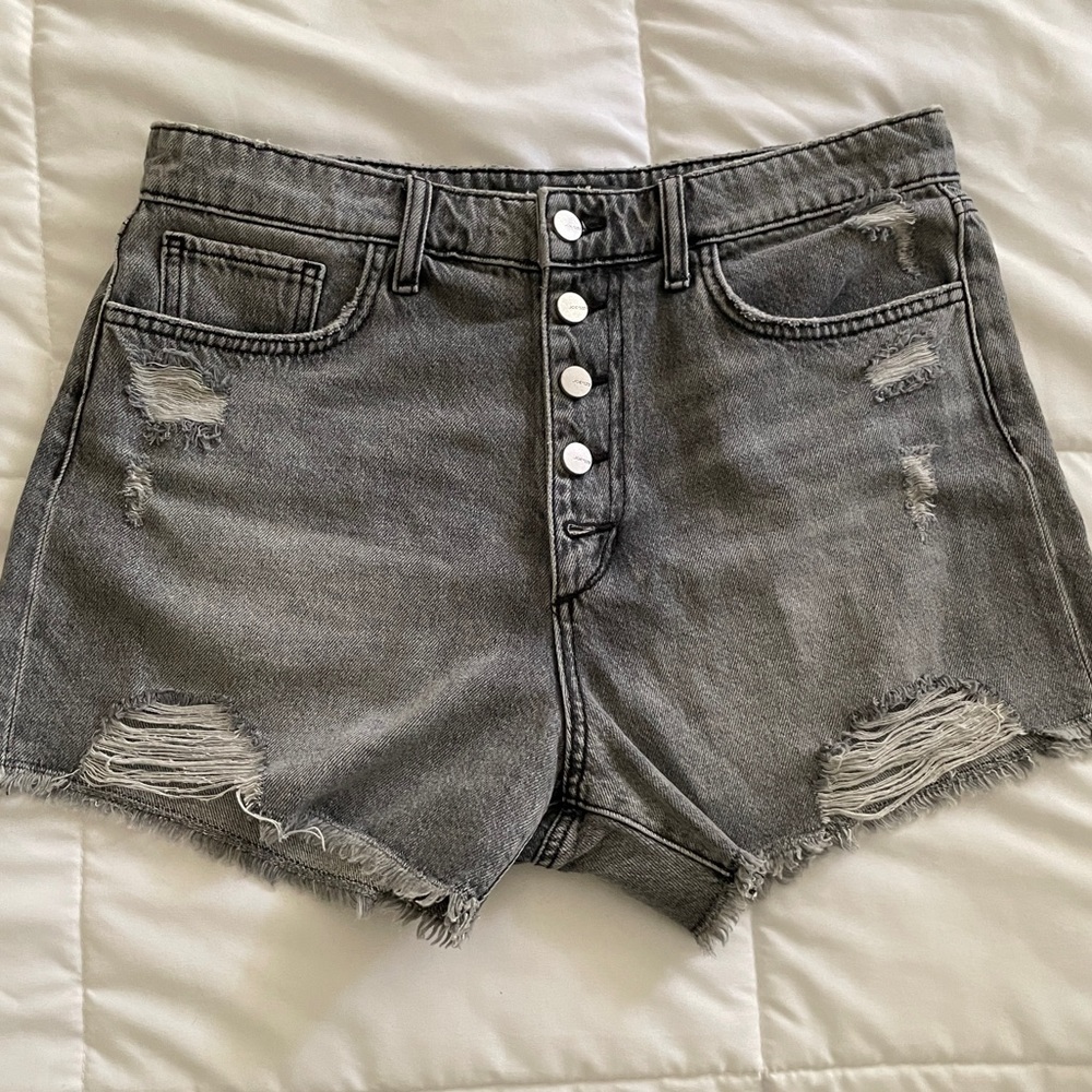 Joe’s Jeans Kinsley Denim Shorts High Rise Cutoff Distressed Gray Black 31